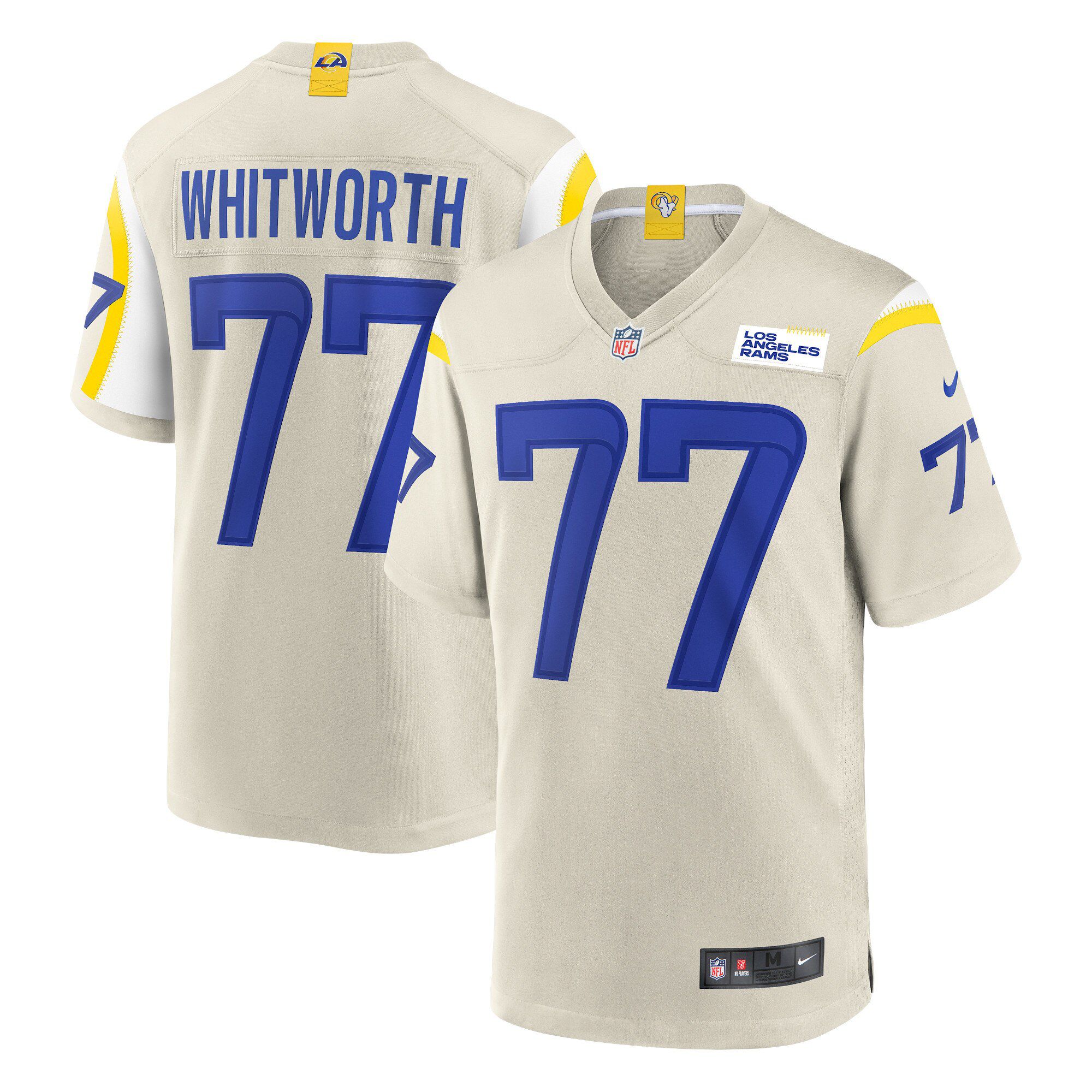 Men Los Angeles Rams 77 Andrew Whitworth Nike Cream Game NFL Jersey